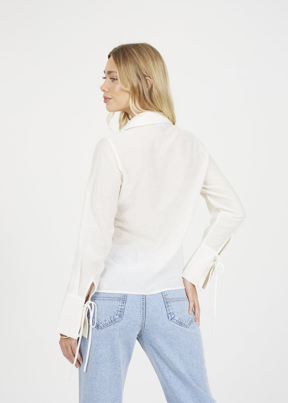 Brave Soul Cream Long Sleeve Tie Front Blouse