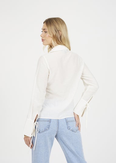 Brave Soul Cream Long Sleeve Tie Front Blouse