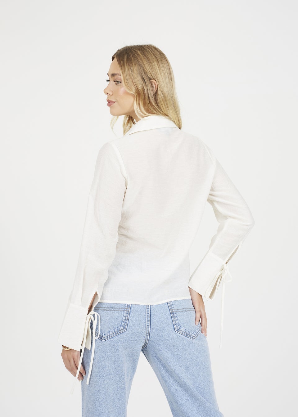 Brave Soul Cream Long Sleeve Tie Front Blouse