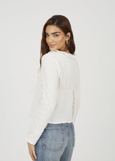 Brave Soul Cream Seersucker Frill Collar Tie Front Blouse