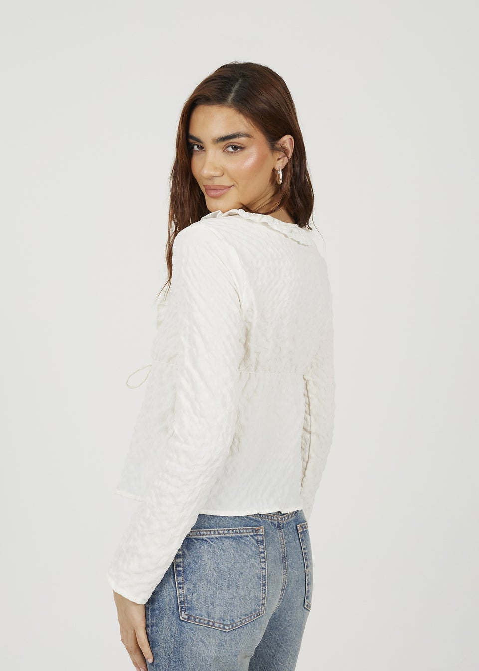 Brave Soul Cream Seersucker Frill Collar Tie Front Blouse