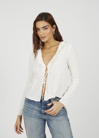 Brave Soul Cream Seersucker Frill Collar Tie Front Blouse