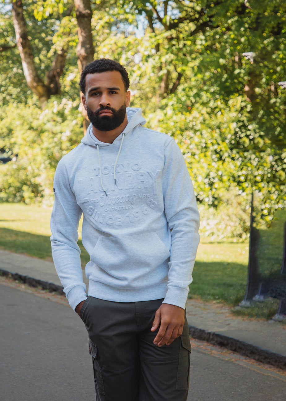 Tokyo Laundry Light Grey Cotton Blend Embossed Drawstring Hoody