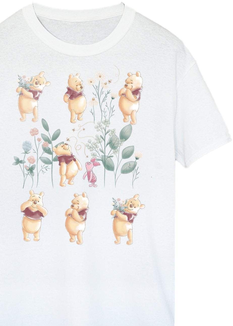 Disney Winnie The Pooh Flower Grid White Boyfriend Fit Graphic T-Shirt