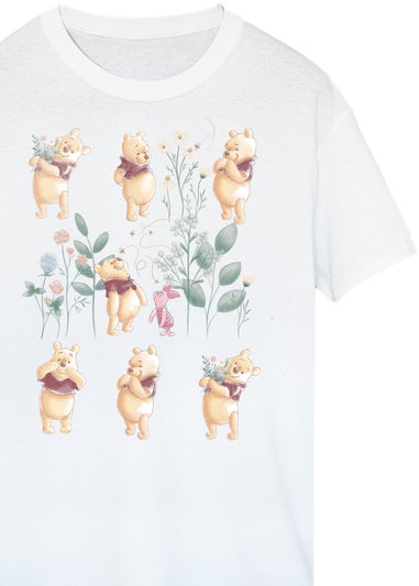 Disney Winnie The Pooh Flower Grid White Boyfriend Fit Graphic T-Shirt