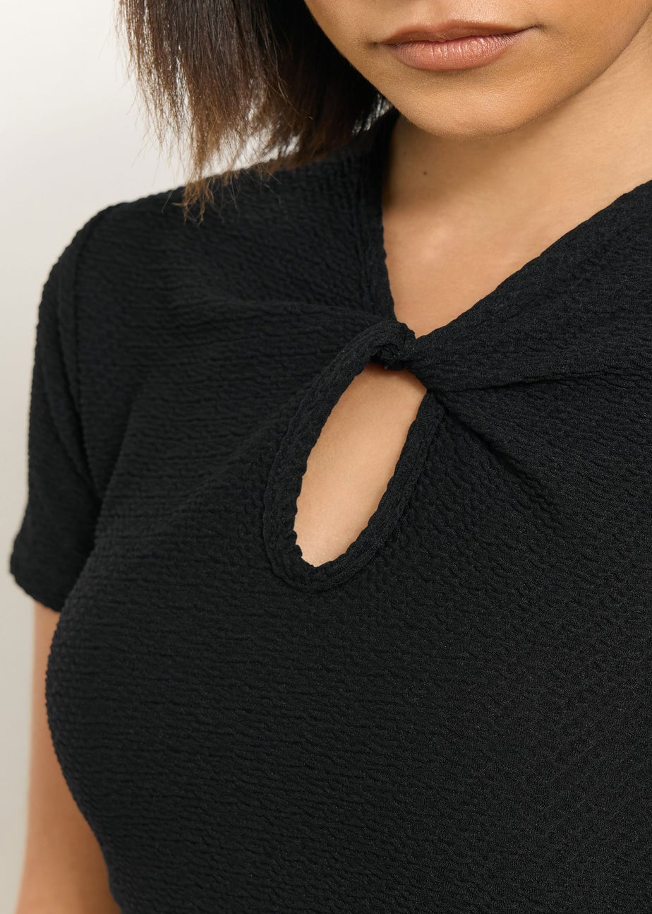 PixieGirl Petite Black Twist Neck Textured Midi Dress