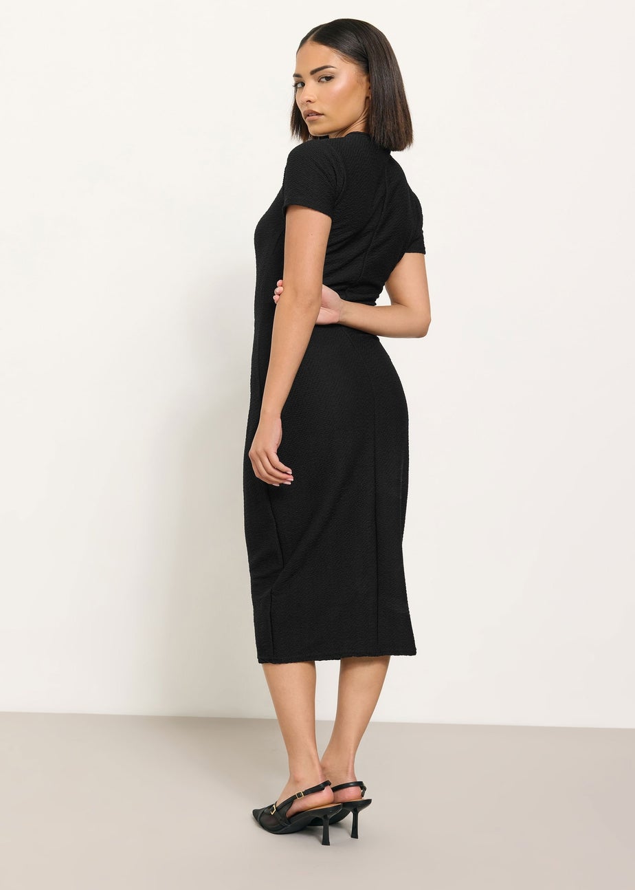 PixieGirl Petite Black Twist Neck Textured Midi Dress