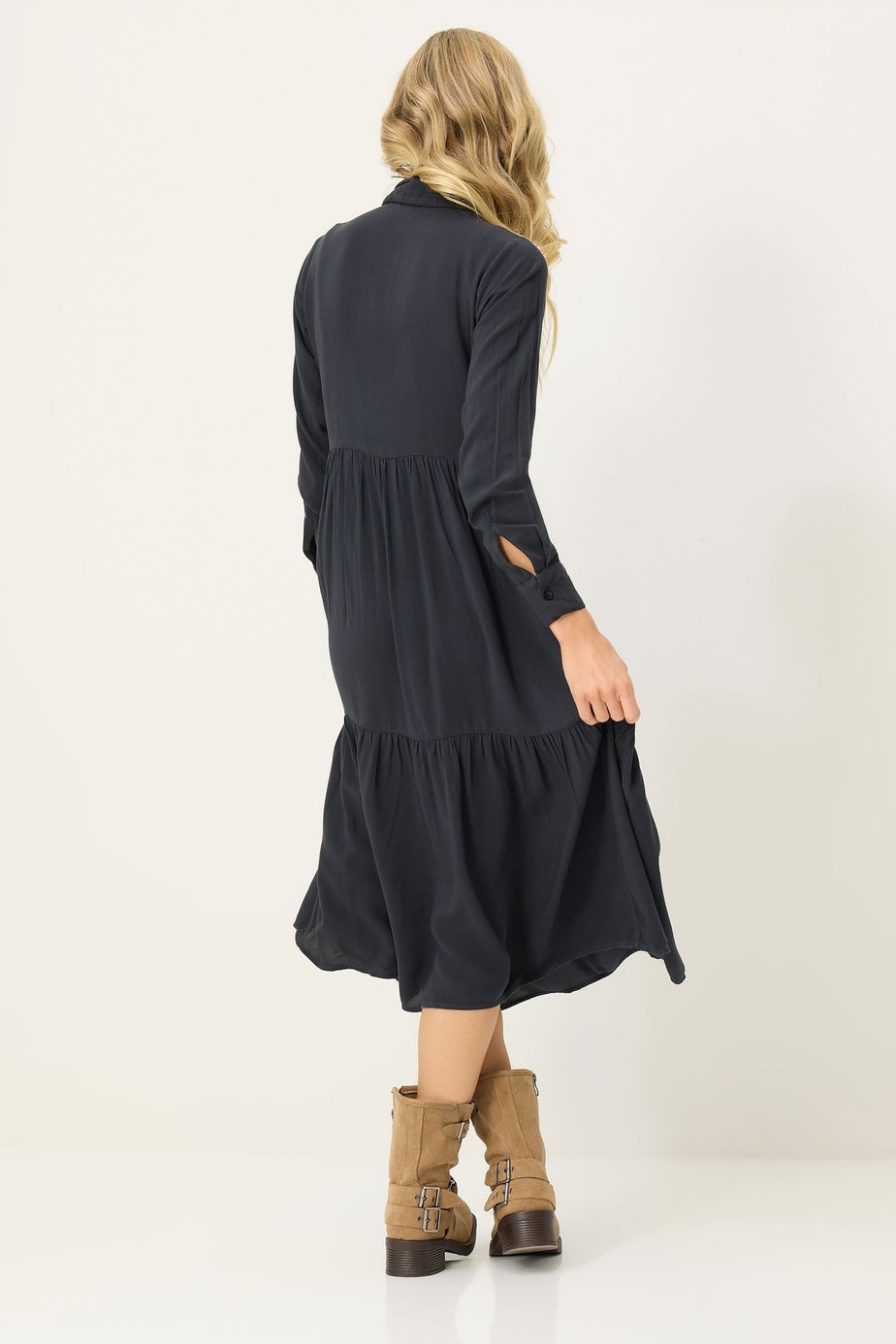 PixieGirl Petite Black Acid Wash Tiered Smock Dress