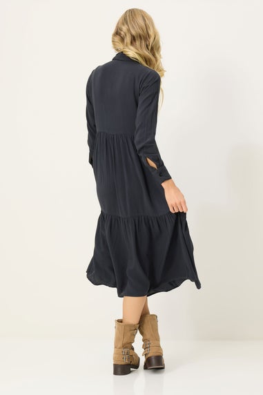 PixieGirl Petite Black Acid Wash Tiered Smock Dress