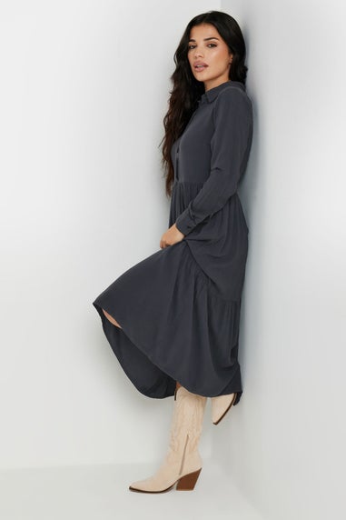 PixieGirl Petite Black Acid Wash Tiered Smock Dress