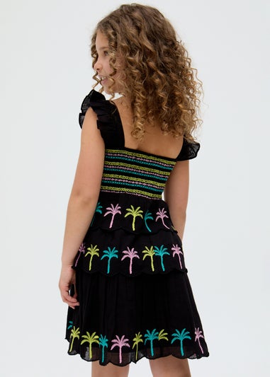 Raffya Kids Black Rose Ruffle All Over Embroidered Dress (3-9 Years)