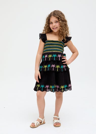 Raffya Kids Black Rose Ruffle All Over Embroidered Dress (3-9 Years)