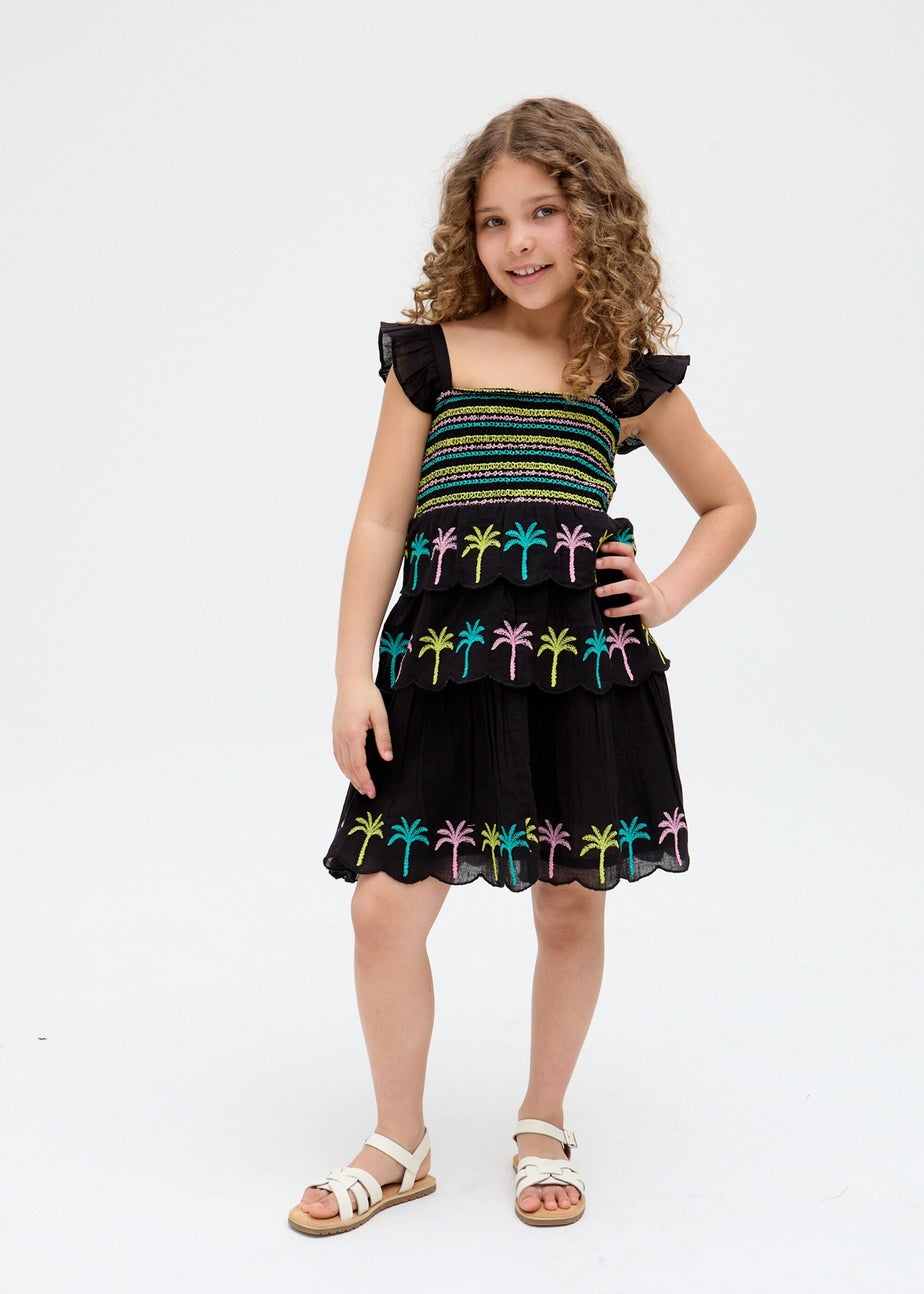 Raffya Kids Black Rose Ruffle All Over Embroidered Dress (3-9 Years)