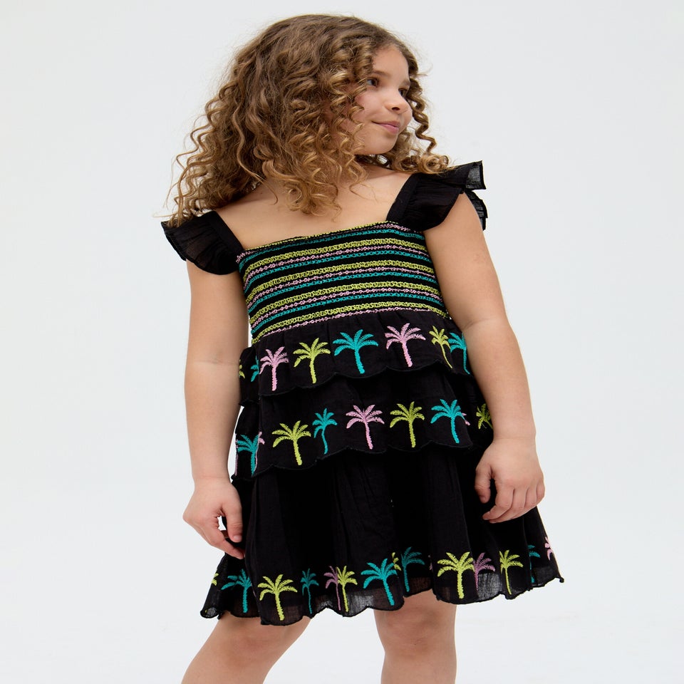 Raffya Kids Black Rose Ruffle All Over Embroidered Dress (3-9 Years)