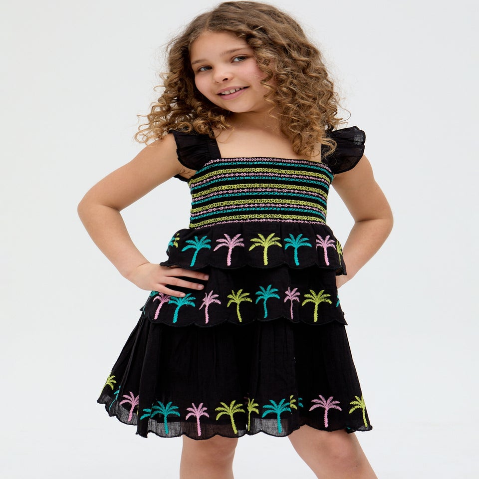 Raffya Kids Black Rose Ruffle All Over Embroidered Dress (3-9 Years)
