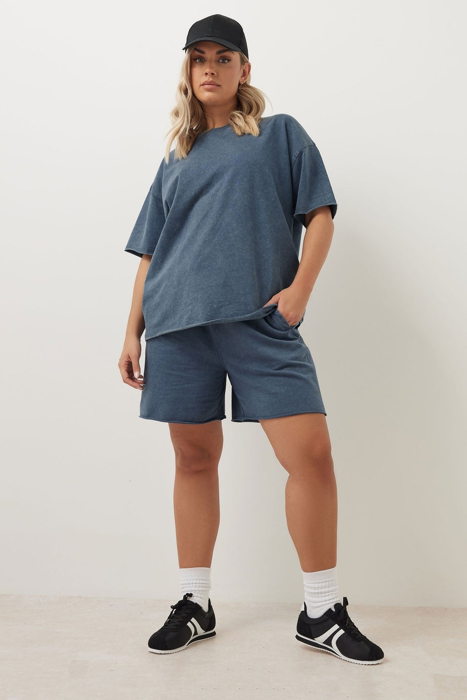 Yours Curve Blue Acid Wash Oversized Sweat T-Shirt