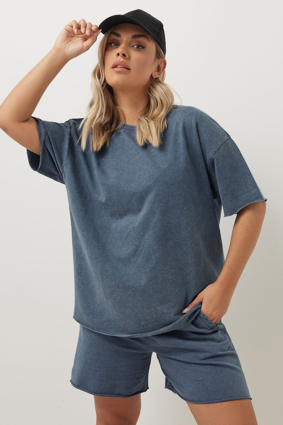 Yours Curve Blue Acid Wash Oversized Sweat T-Shirt
