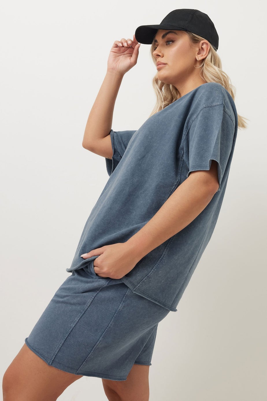 Yours Curve Blue Acid Wash Oversized Sweat T-Shirt