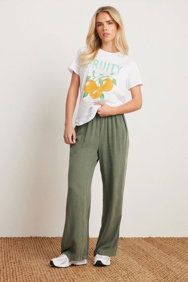 PixieGirl Petite Khaki Green Acid Wash Wide Leg Trousers