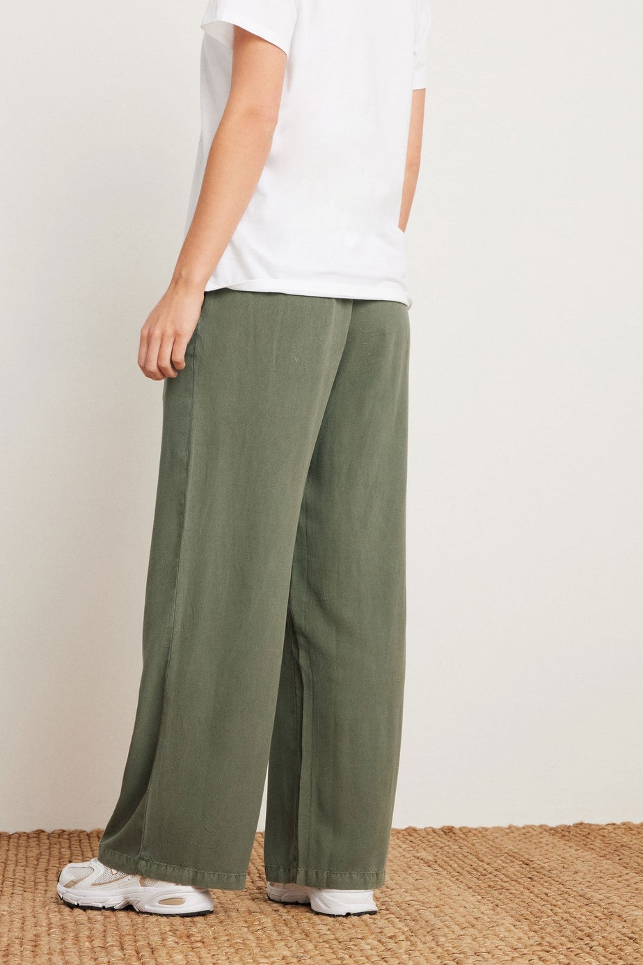 PixieGirl Petite Khaki Green Acid Wash Wide Leg Trousers