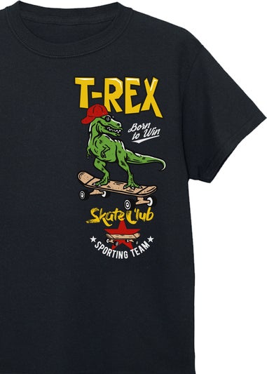 Brands In Dinosaur T-Rex Born To Win Kids Black T-Shirt (3-13 Years)