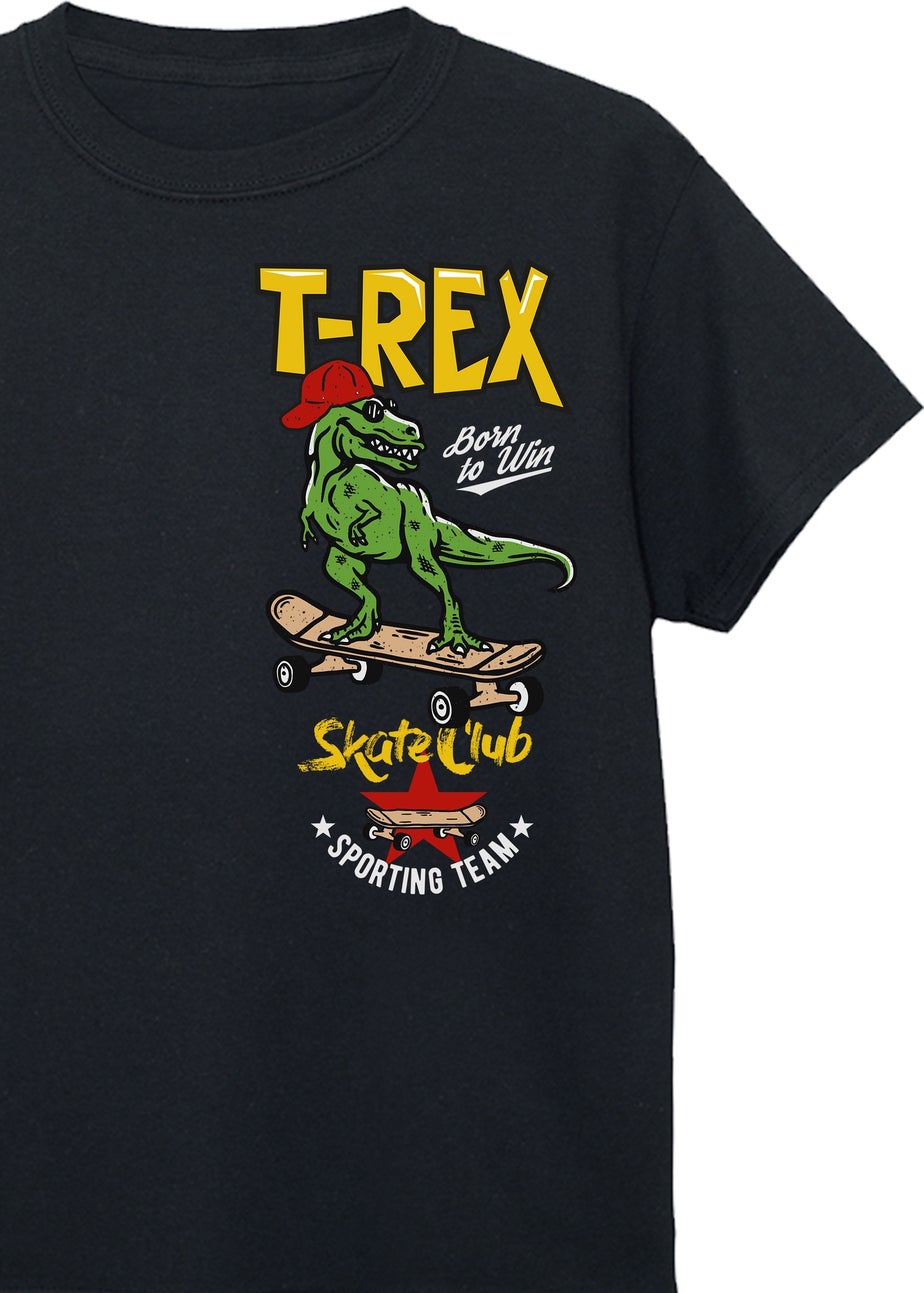 Brands In Dinosaur T-Rex Born To Win Kids Black T-Shirt (3-13 Years)
