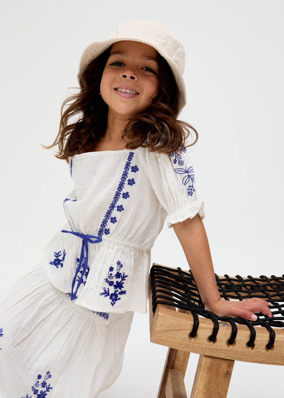 Raffya Kids White Ally Peplum Embroidered Blouse (3-9 Years)