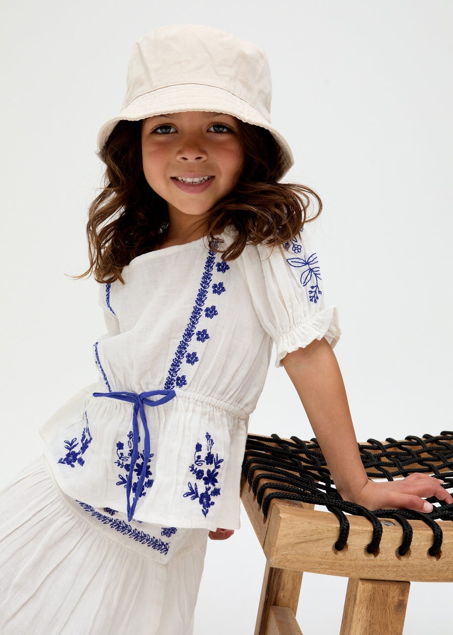 Raffya Kids White Ally Peplum Embroidered Blouse (3-9 Years)