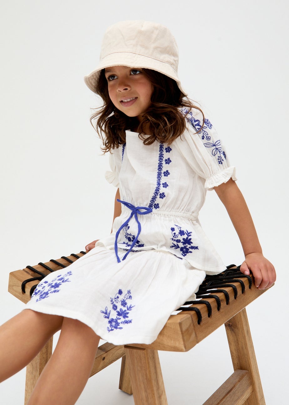 Raffya Kids White Ally Peplum Embroidered Blouse (3-9 Years)