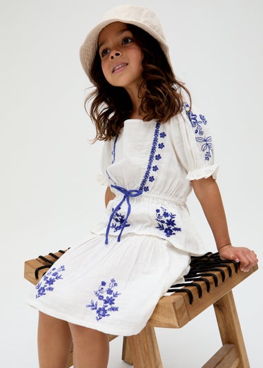 Raffya Kids White Ally Peplum Embroidered Blouse (3-9 Years)