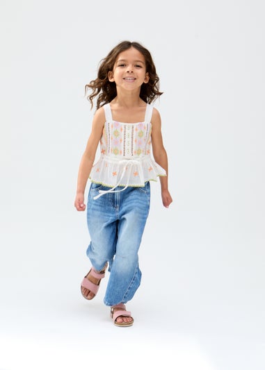 Raffya Kids Ecru Penny Lace Insert All Over Embroidered Cami (3-9 Years)