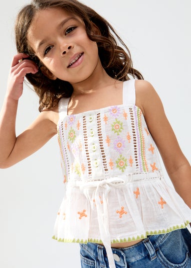 Raffya Kids Ecru Penny Lace Insert All Over Embroidered Cami (3-9 Years)