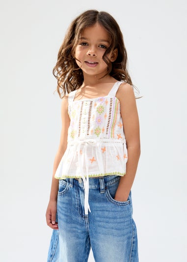 Raffya Kids Ecru Penny Lace Insert All Over Embroidered Cami (3-9 Years)