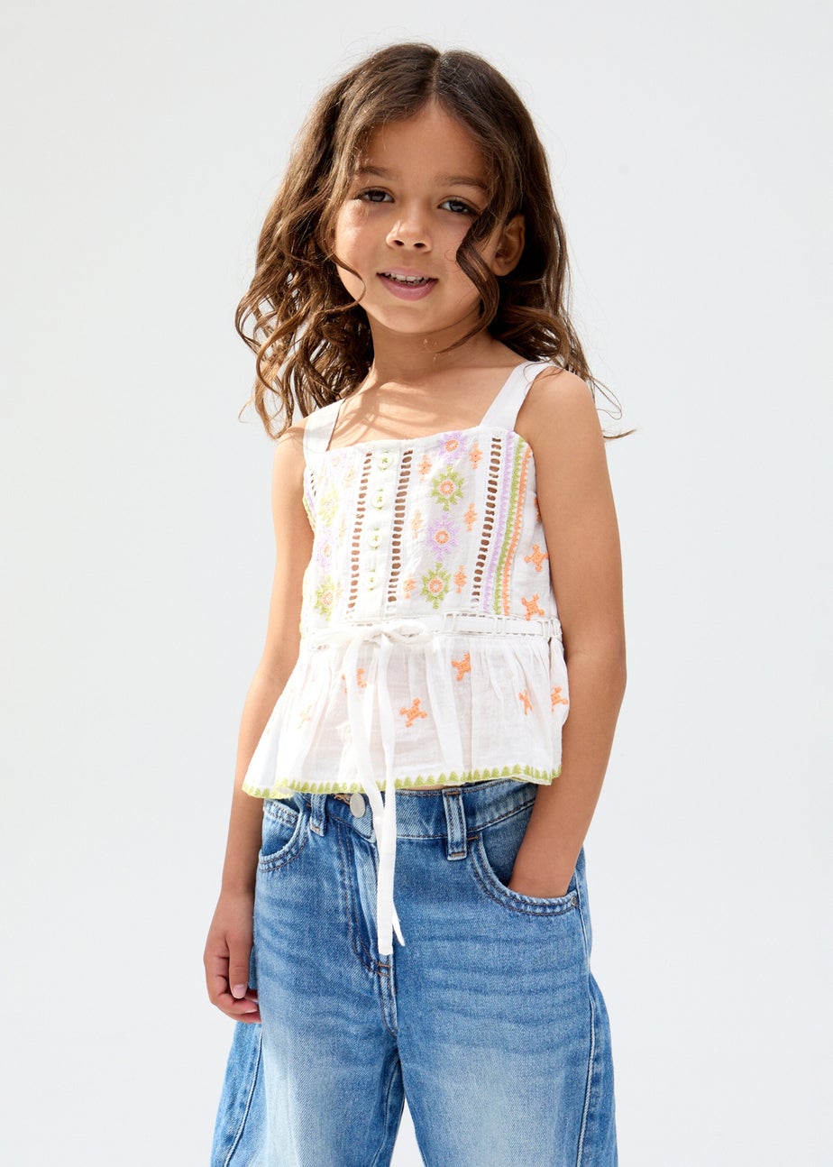 Raffya Kids Ecru Penny Lace Insert All Over Embroidered Cami (3-9 Years)