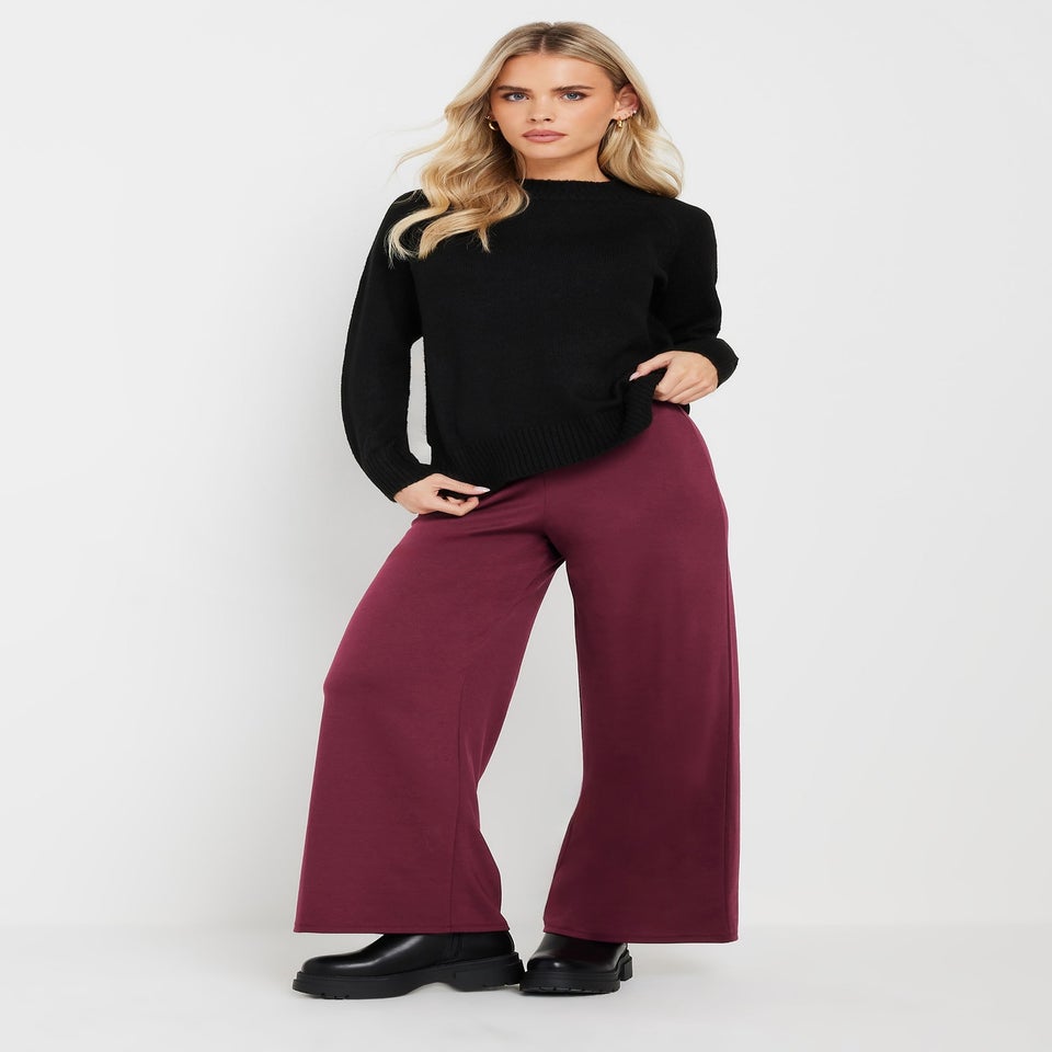 PixieGirl Petite Burgundy Red Tailored Tab Wide Leg Trousers