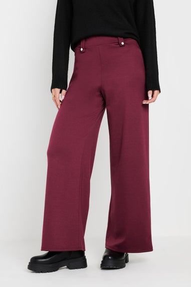 PixieGirl Petite Burgundy Red Tailored Tab Wide Leg Trousers