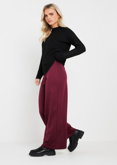 PixieGirl Petite Burgundy Red Tailored Tab Wide Leg Trousers