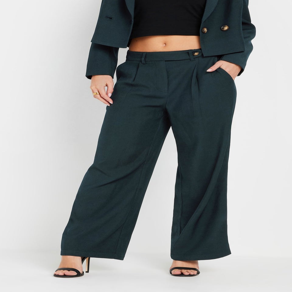 PixieGirl Petite Navy Blue Tailored Tab Wide Leg Trousers