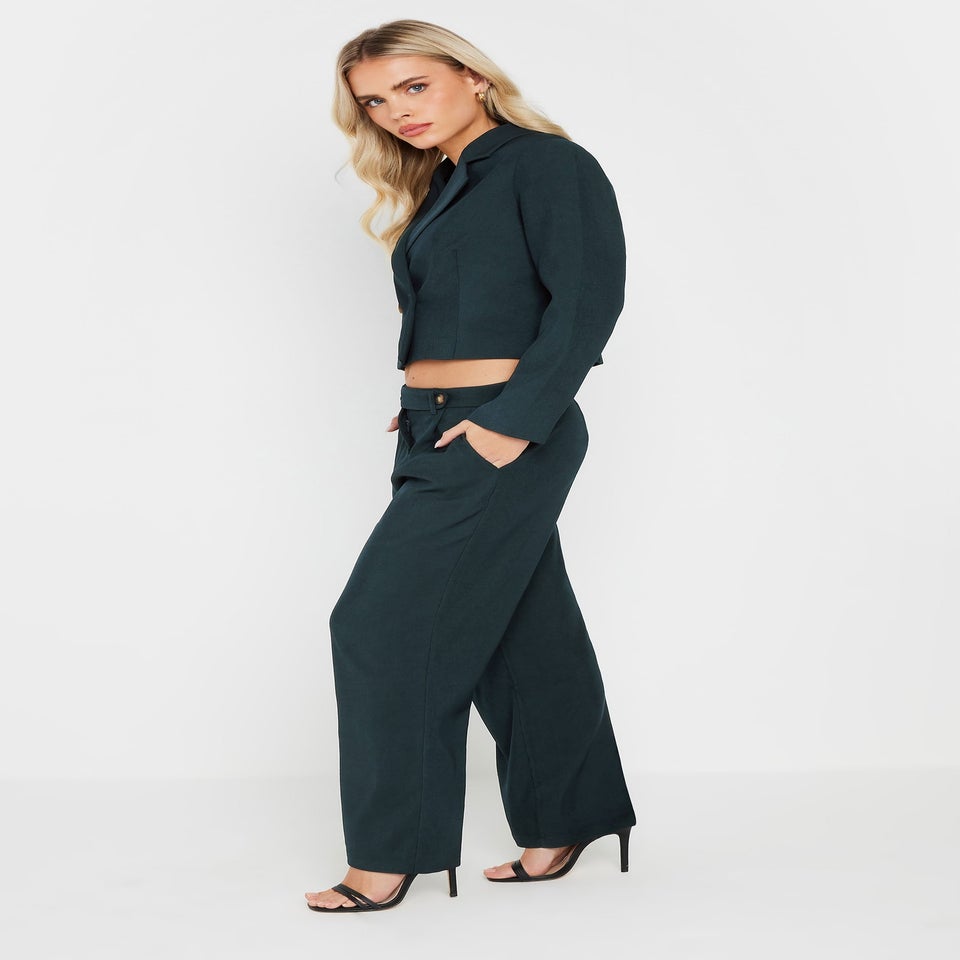 PixieGirl Petite Navy Blue Tailored Tab Wide Leg Trousers