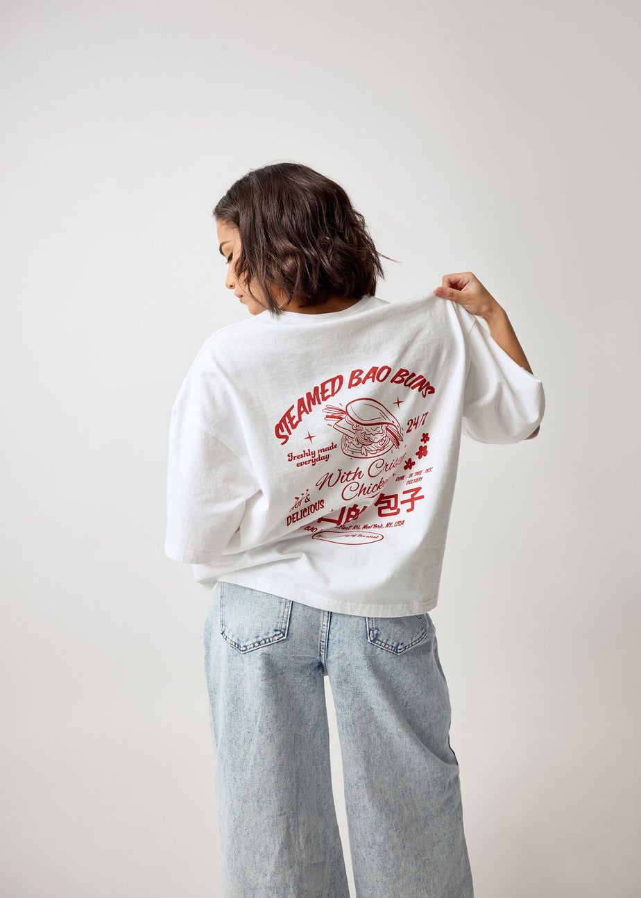 PixieGirl Petite White Bao Buns Back Graphic T-Shirt