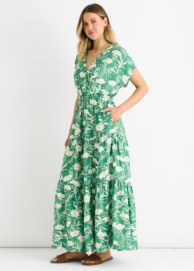 Gini London Green Floral Elastic Waist Maxi Dress