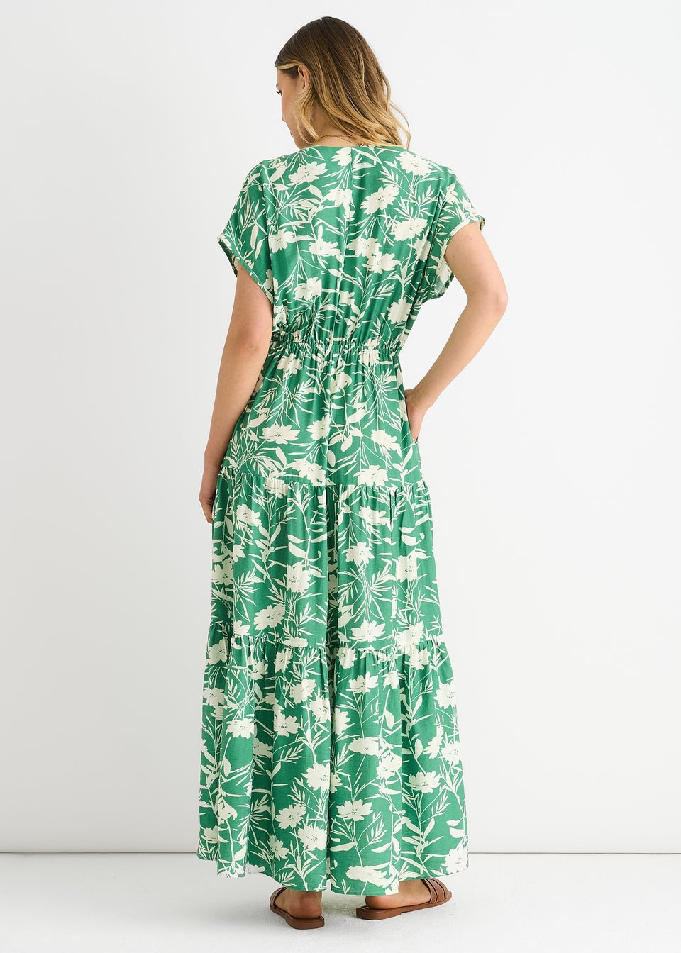 Gini London Green Floral Elastic Waist Maxi Dress