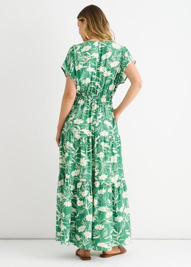 Gini London Green Floral Elastic Waist Maxi Dress