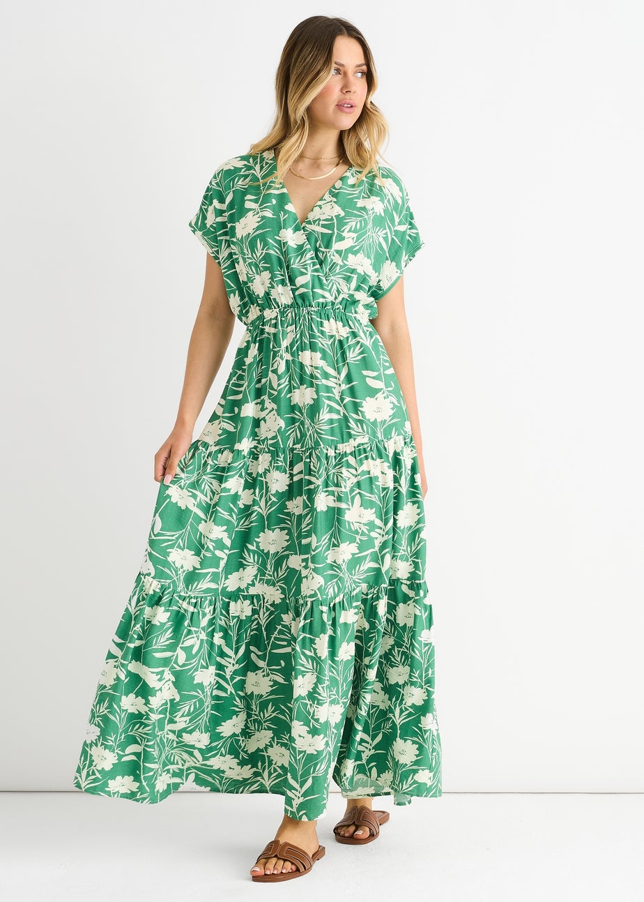 Gini London Green Floral Elastic Waist Maxi Dress