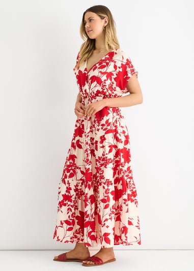 Gini London Red Floral Elastic Waist Maxi Dress