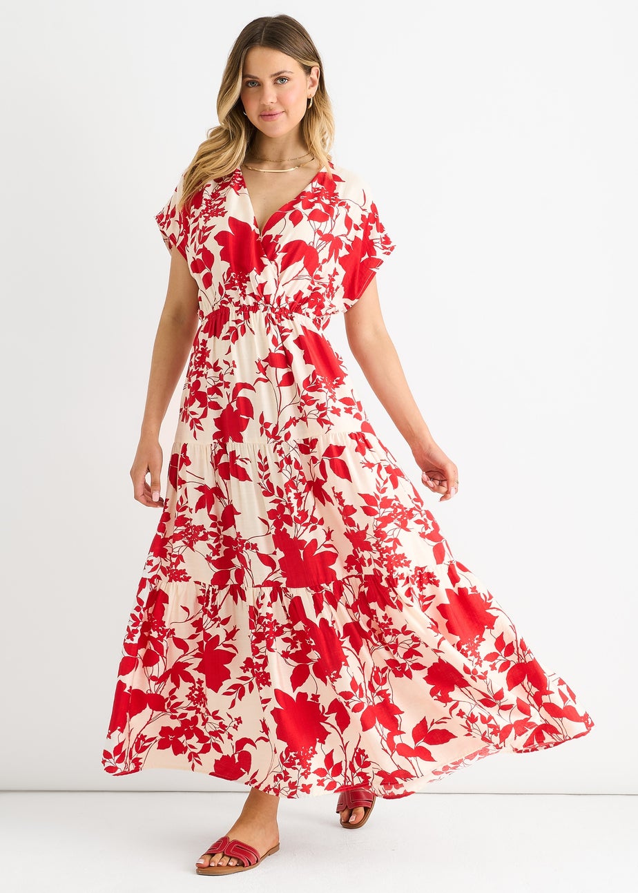 Gini London Red Floral Elastic Waist Maxi Dress