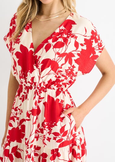 Gini London Red Floral Elastic Waist Maxi Dress