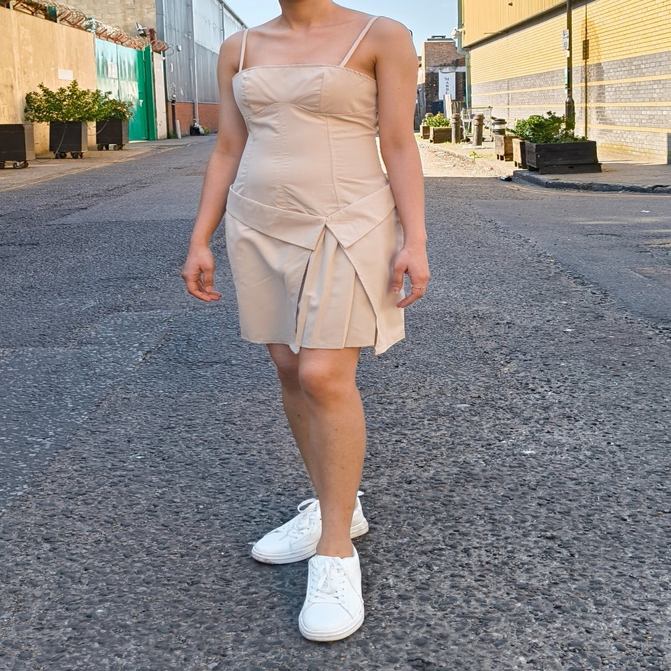 Gini London Beige Tall Woven Pleated Detail Mini Dress