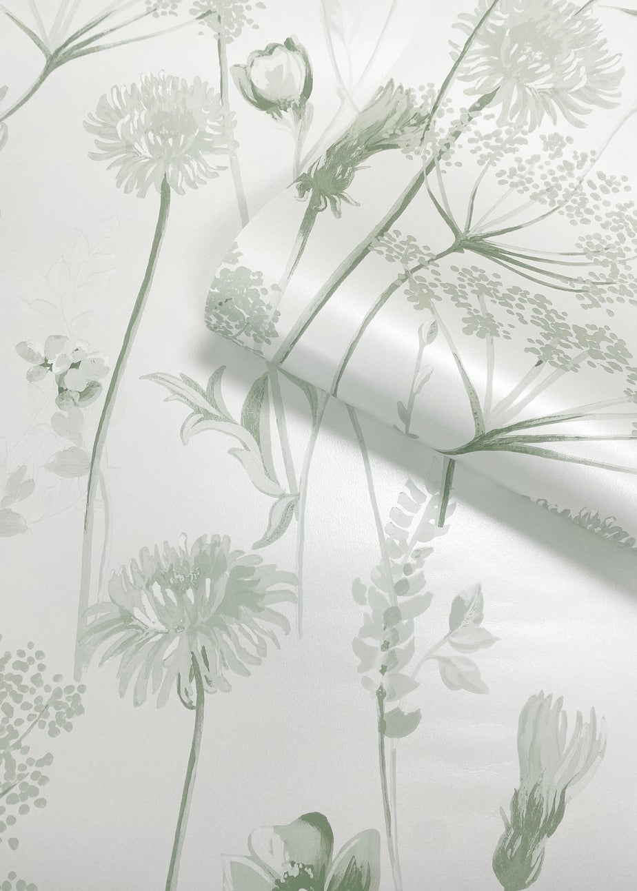 Catherine Lansfield Meadowsweet Floral Sage Wallpaper