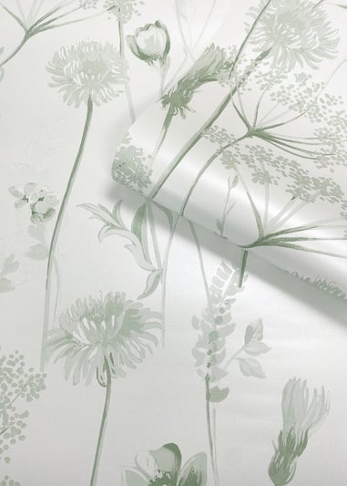Catherine Lansfield Meadowsweet Floral Sage Wallpaper